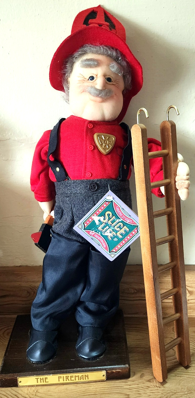 Vintage Applause Slice of Life The Fireman 1986 W/ Ladder & Tag Puffy Figure 19"